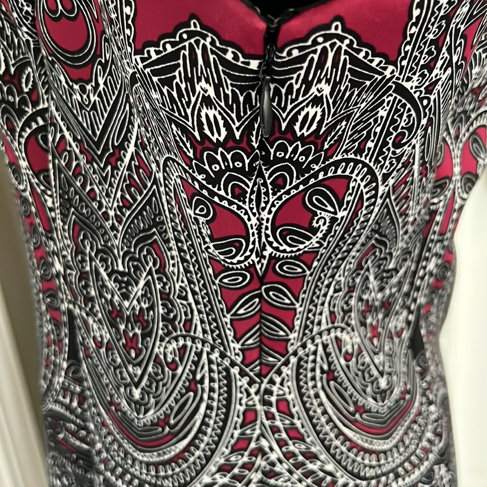 London Times Dress with Faux Leather Cap Sleeves - Picture 3 of 7